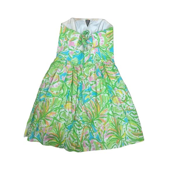 Lilly Pulitzer Strapless Richelle Mini Dress Elephant Ear Corset Top Tie Back 00 - Picture 3 of 13